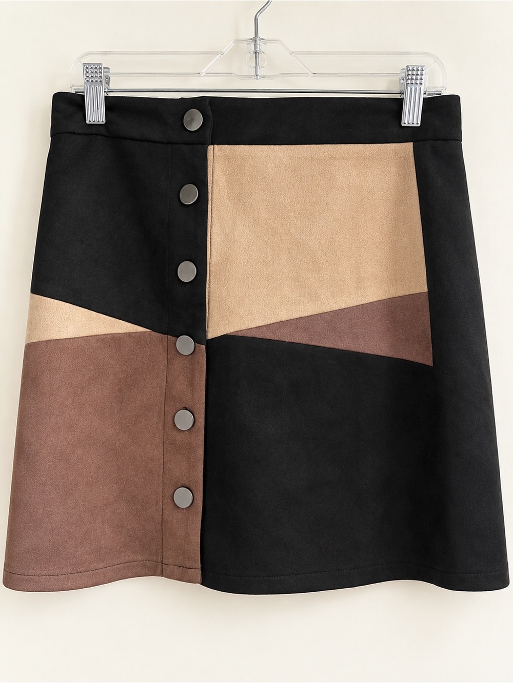 Altar’d State Colorblock Suede Look Button Front Mini Skirt Small